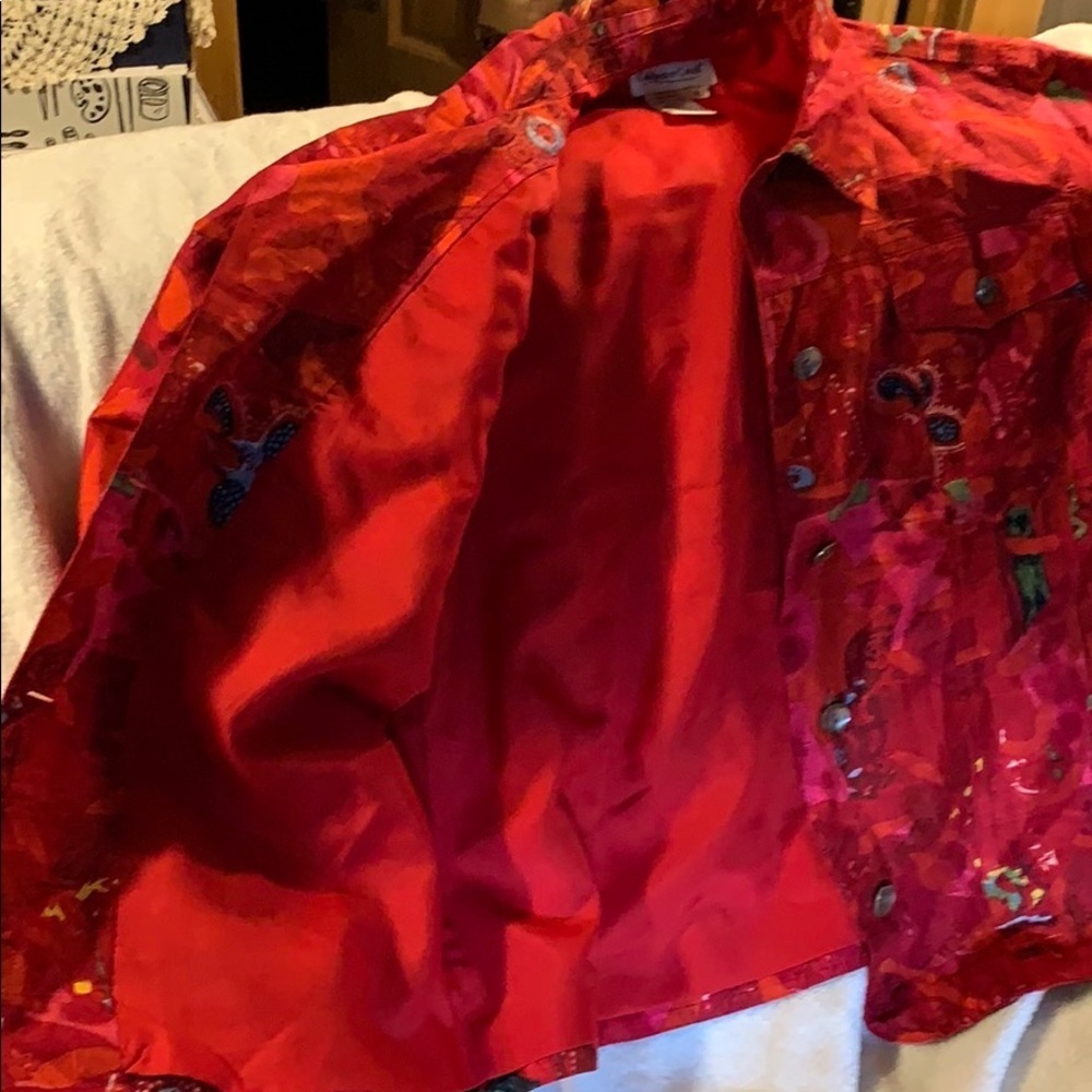 Coldwater Creek PL Red Design lined Silk Jacket - Picture 4 of 5